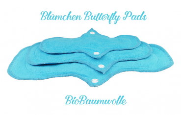 Blümchen wasserdichte Slipeinlage Butterfly Pads 3er BioBaumwolle blau