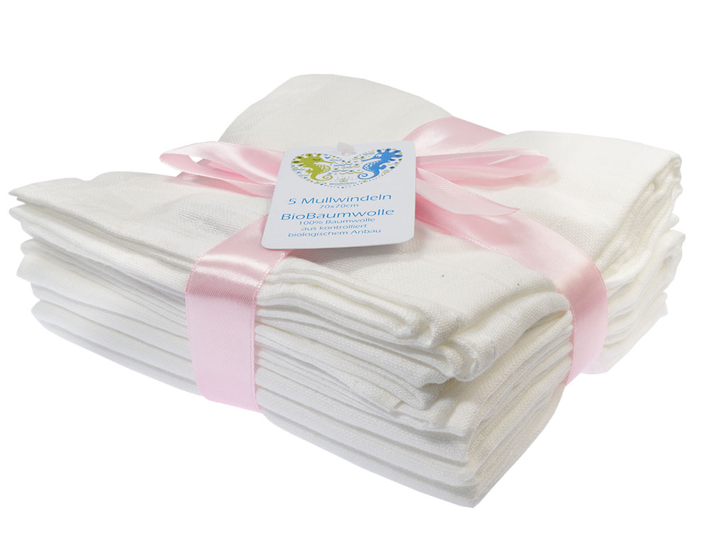 Blümchen newborn muslins 50x50cm Organic Cotton (Pack of 5) white